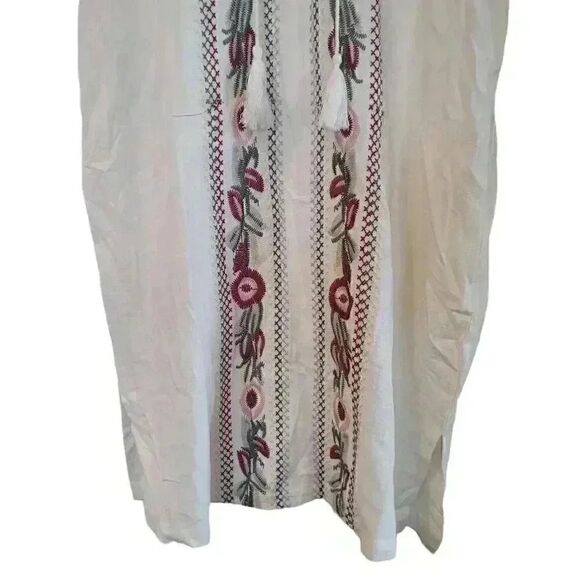 Orange Creek Women's White Rayon/Linen w Colorful Floral Embroidered Tunic Dress - Picture 4 of 13